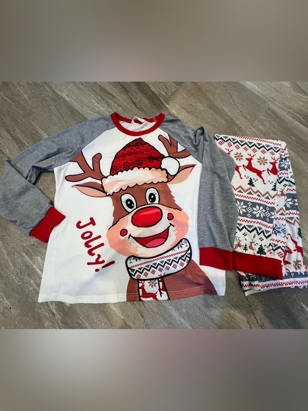2 Pc Xmas PJ Set🎄Red Reindeer Holiday Top & Snow & Deer Pattern Pants
